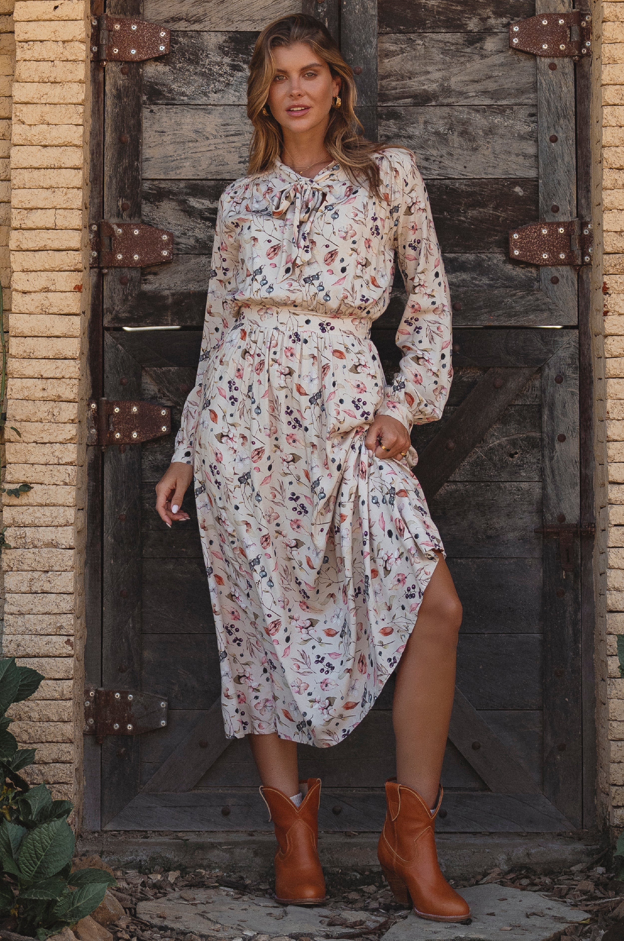 Evelina Long Sleeve Midi Dress