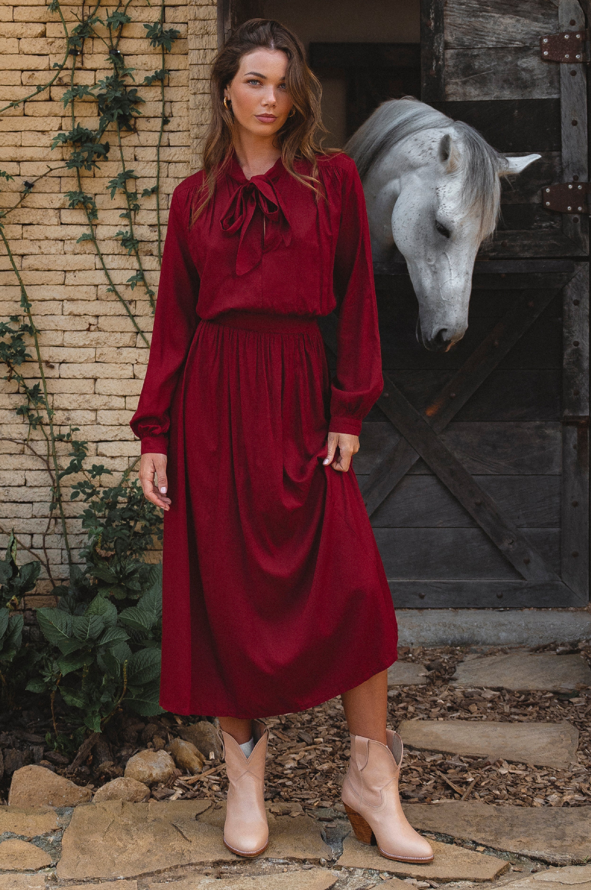 Evelina Long Sleeve Midi Dress