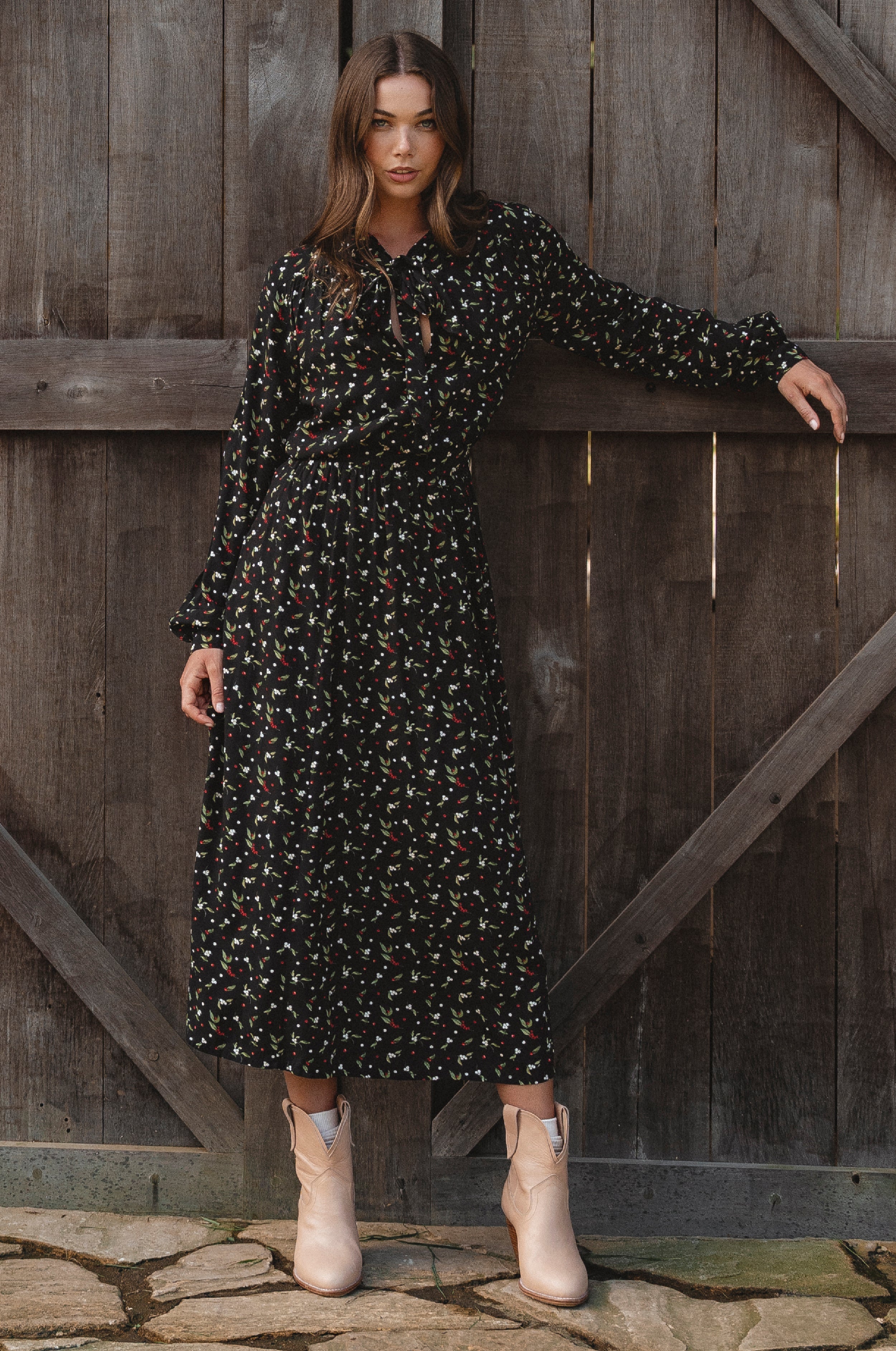Evelina Long Sleeve Midi Dress