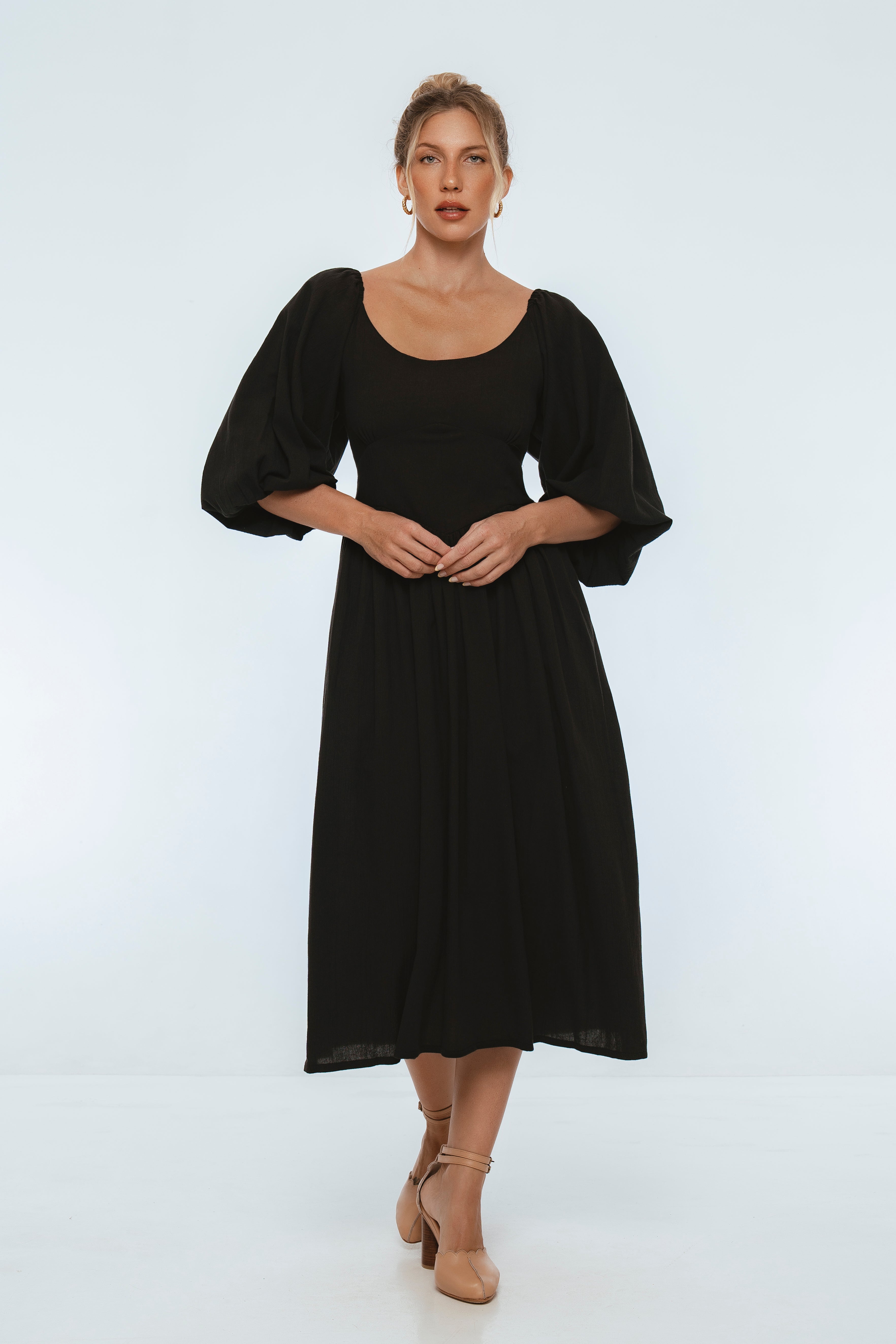 Genevieve Puff Sleeve Midi Dress