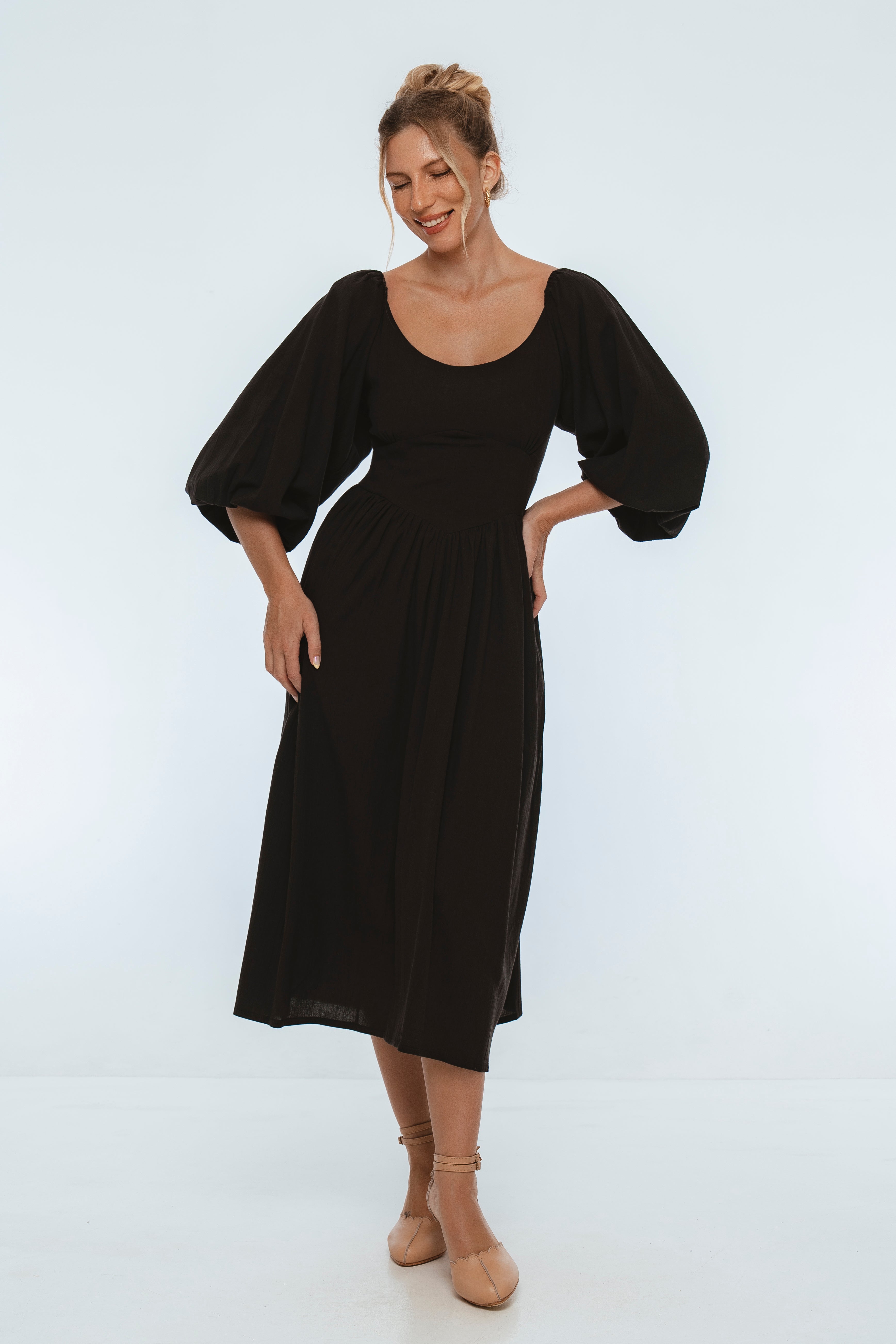 Genevieve Puff Sleeve Midi Dress