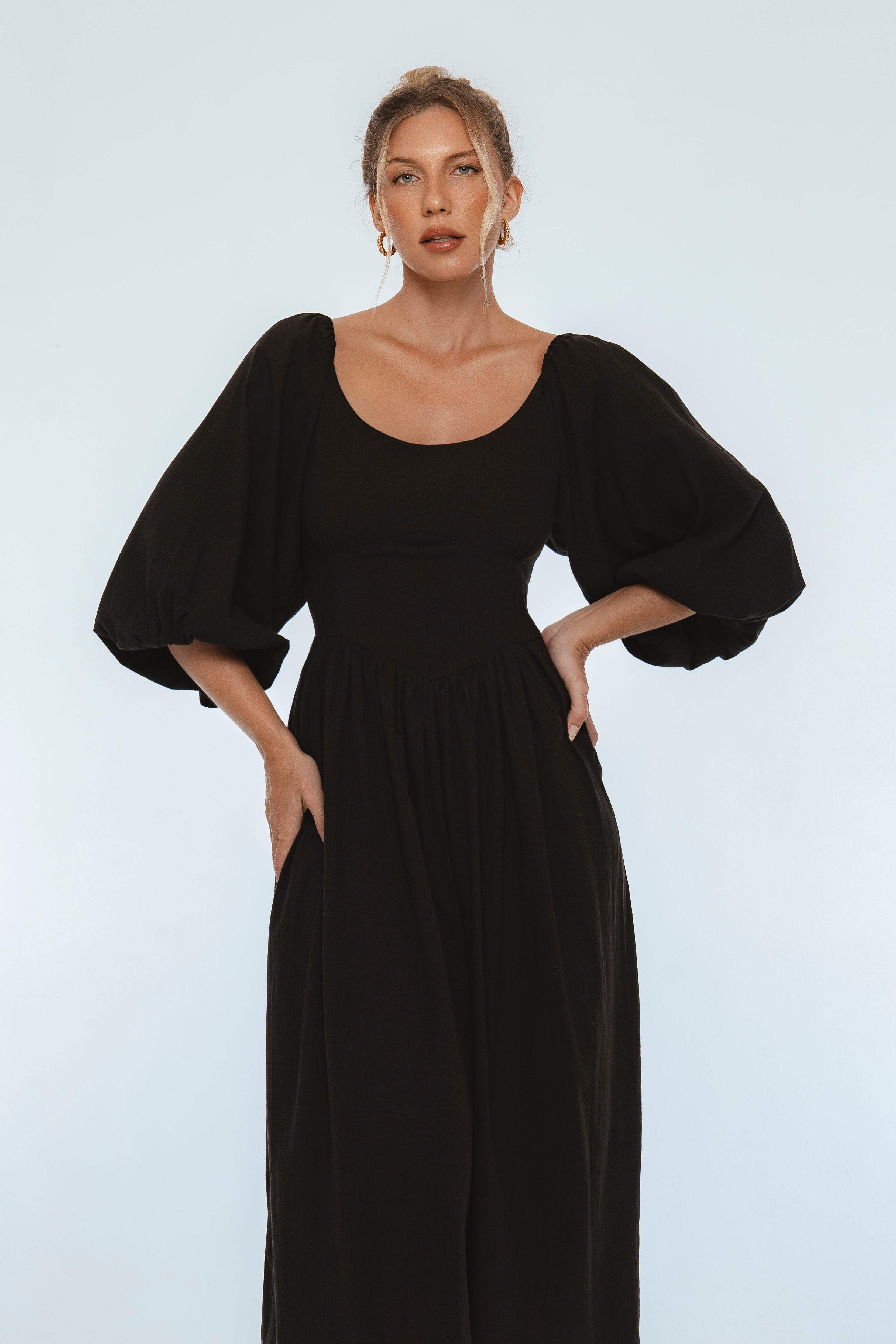 Genevieve Puff Sleeve Midi Dress