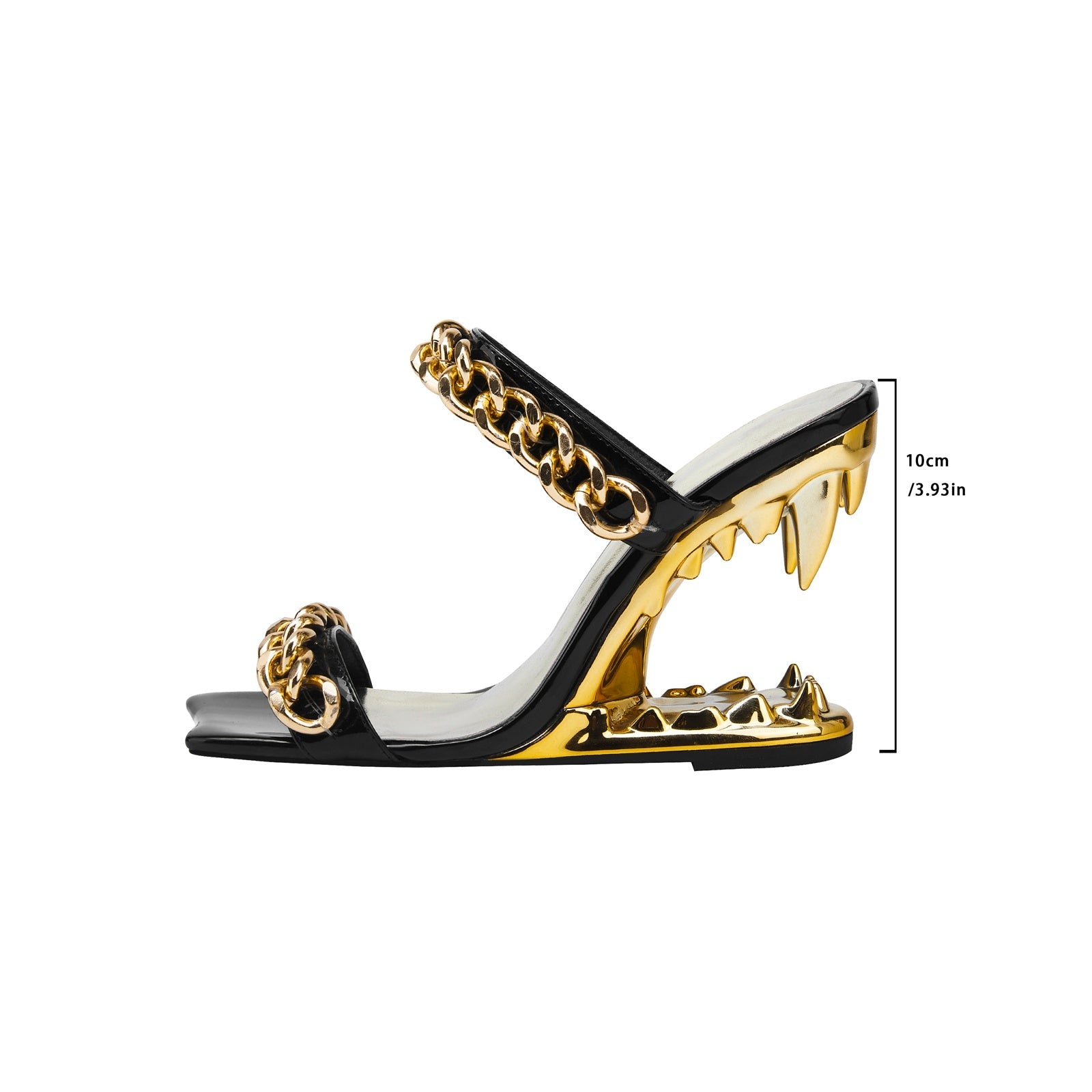 Double Gold Chain Open Toe Bite Heel Mules-2