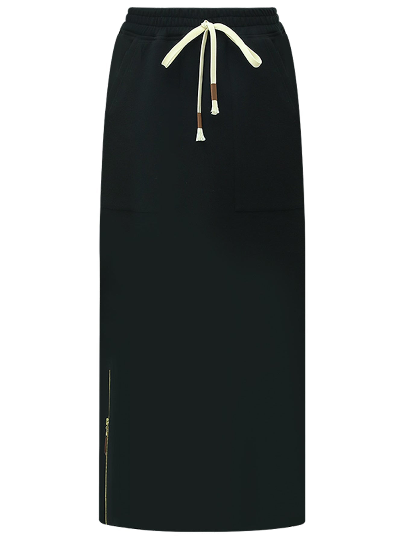 Edgy Black Midi Skit with Side Zip Slit-3