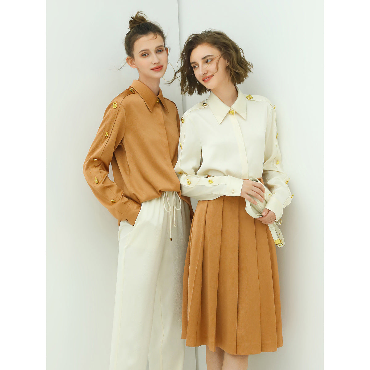 Edgy Brown Silk Shirt with Bejeweled Sleeves-1