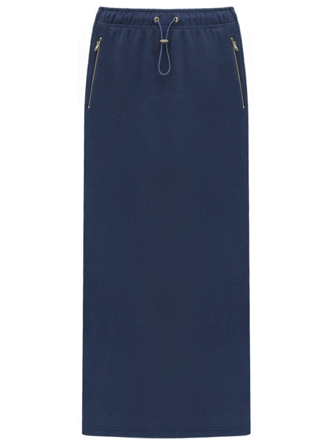 Elastic Drawcord Back-Slit Navy Skirt-3