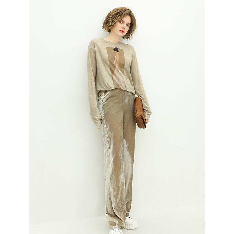 Femme Bride Graphic Knitted Long Sleeved Khaki Tee-2