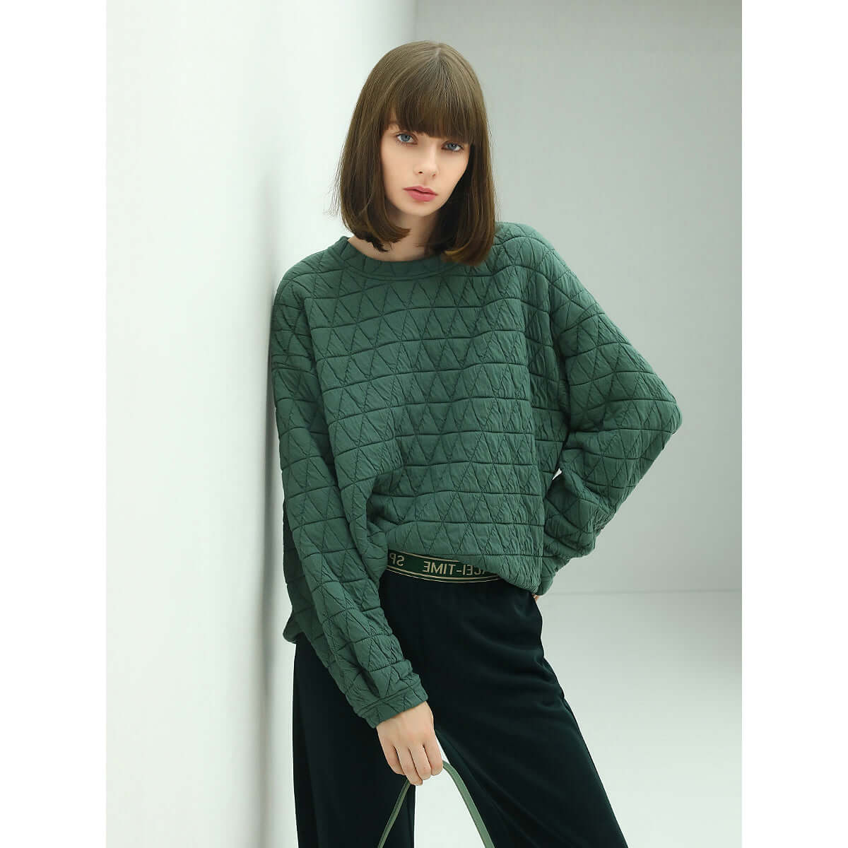 Festive Geometric Quilted Green Pullover Sweater-0