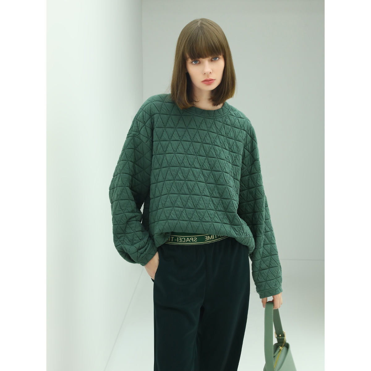 Festive Geometric Quilted Green Pullover Sweater-1