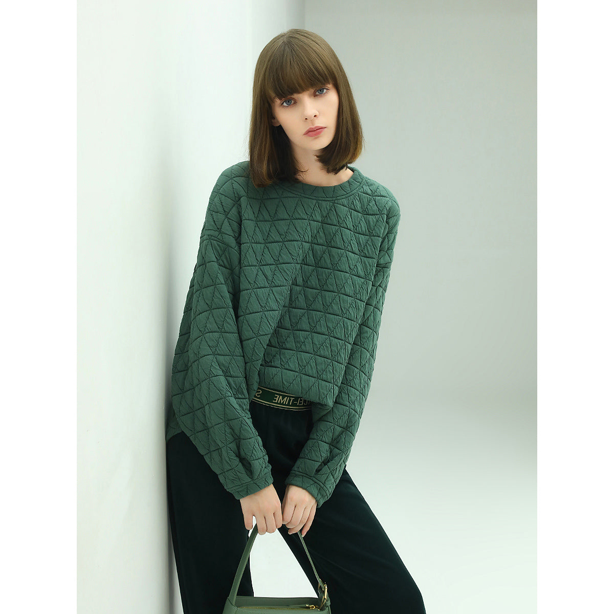 Festive Geometric Quilted Green Pullover Sweater-2