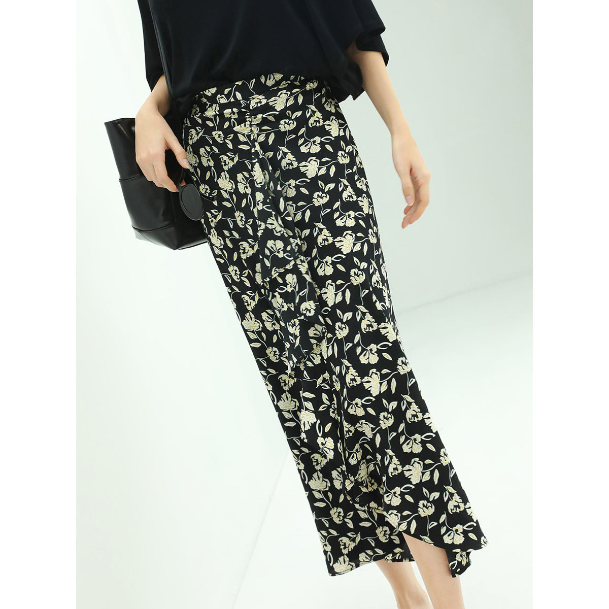 Floral Black Wrap Skirt-0