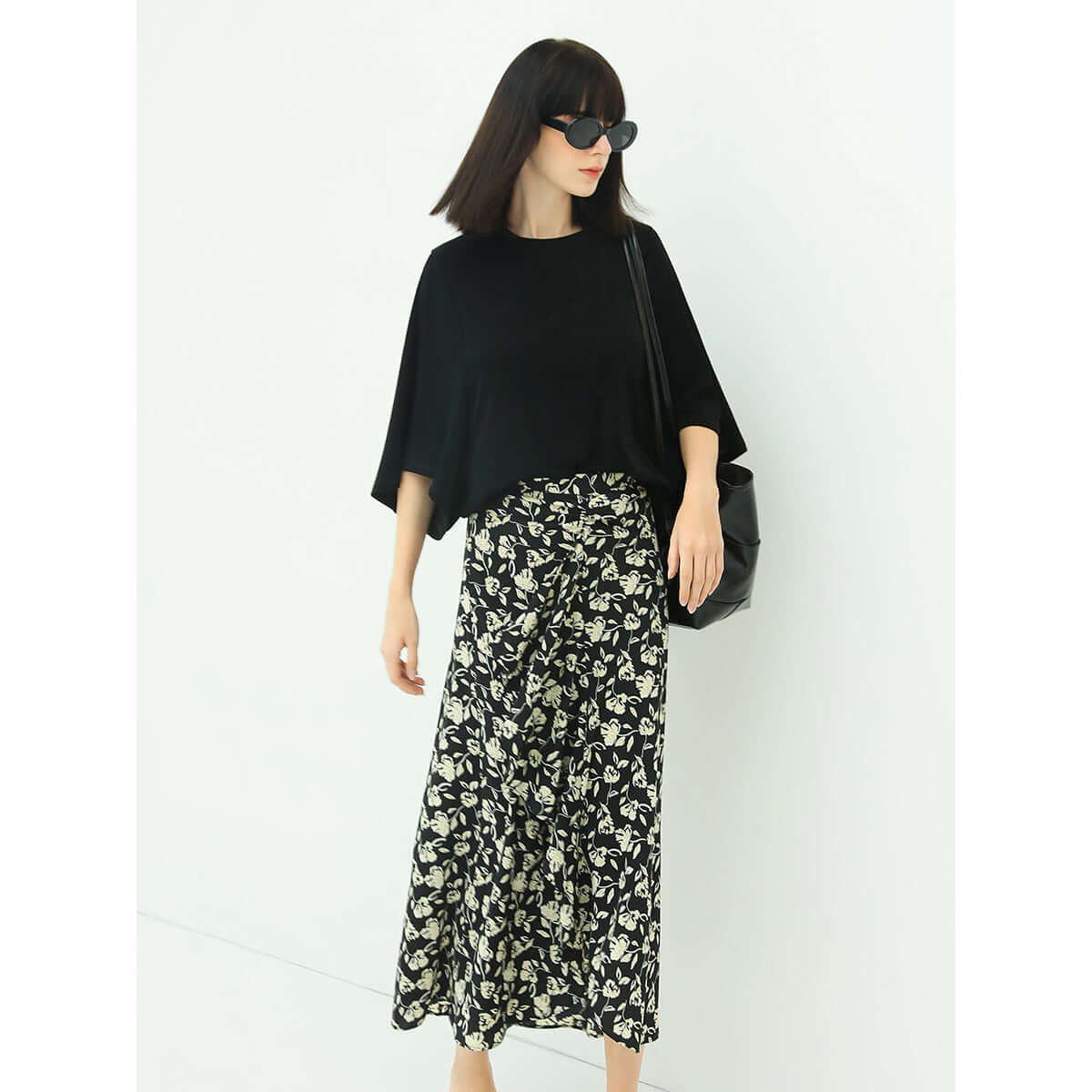 Floral Black Wrap Skirt-2