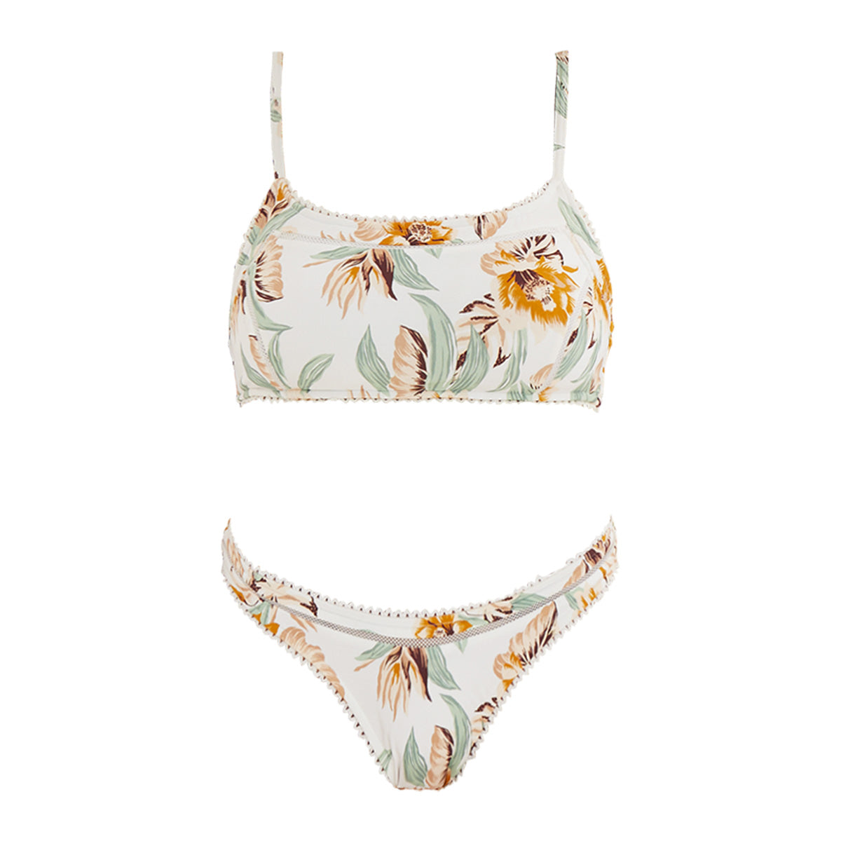 Floral Low Neck Two-piece with Low Waist Bikini Bottoms-3