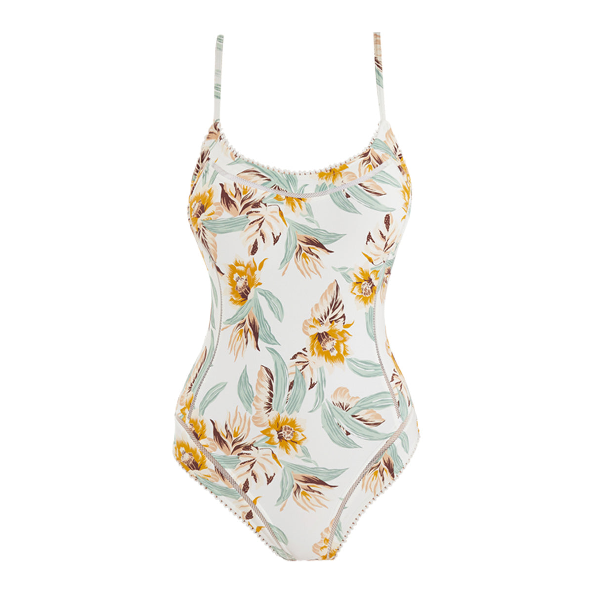 Floral One Piece Swimsuit with Thin Straps and Back Cutouts-3