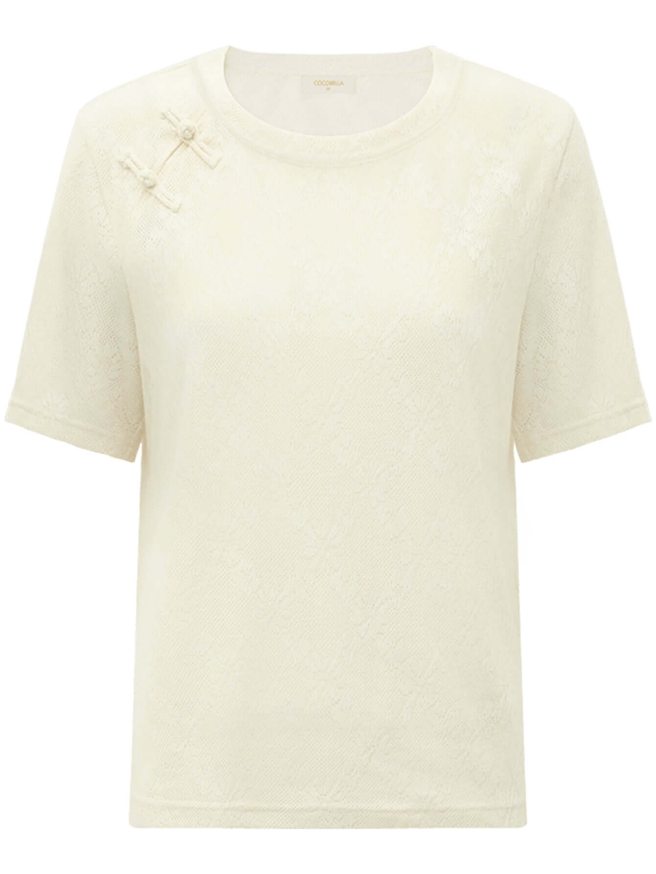 Floral Shoulder Knot Knitted Ivory Tee-3
