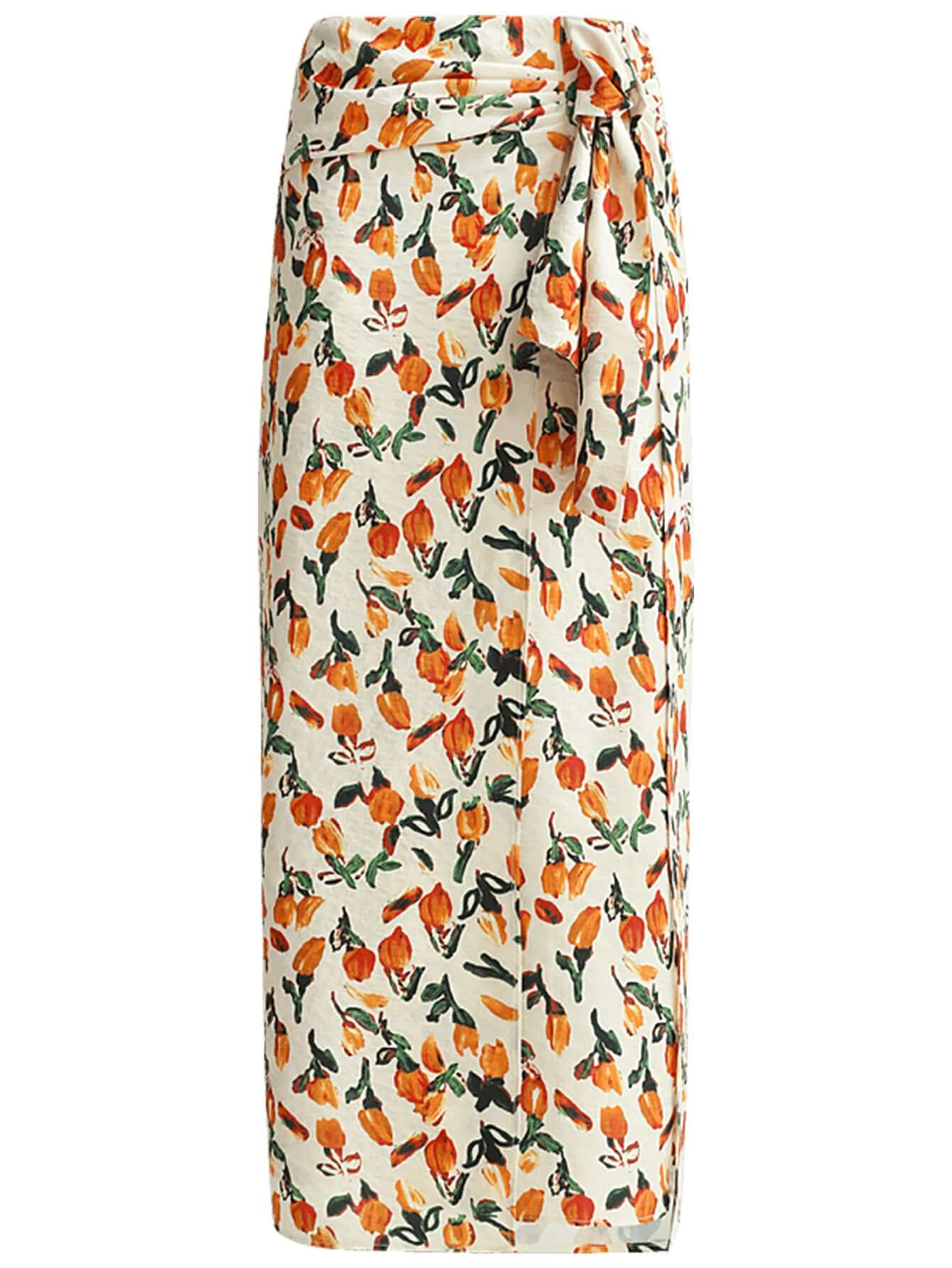 Floral Tie Twist Wrap Skirt Orange-3