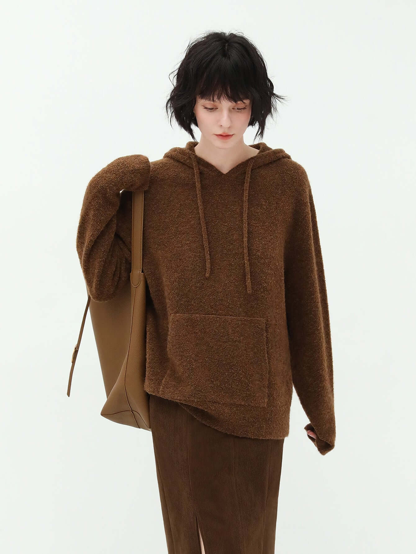 Fluffy Brown Hooded Sweater-0