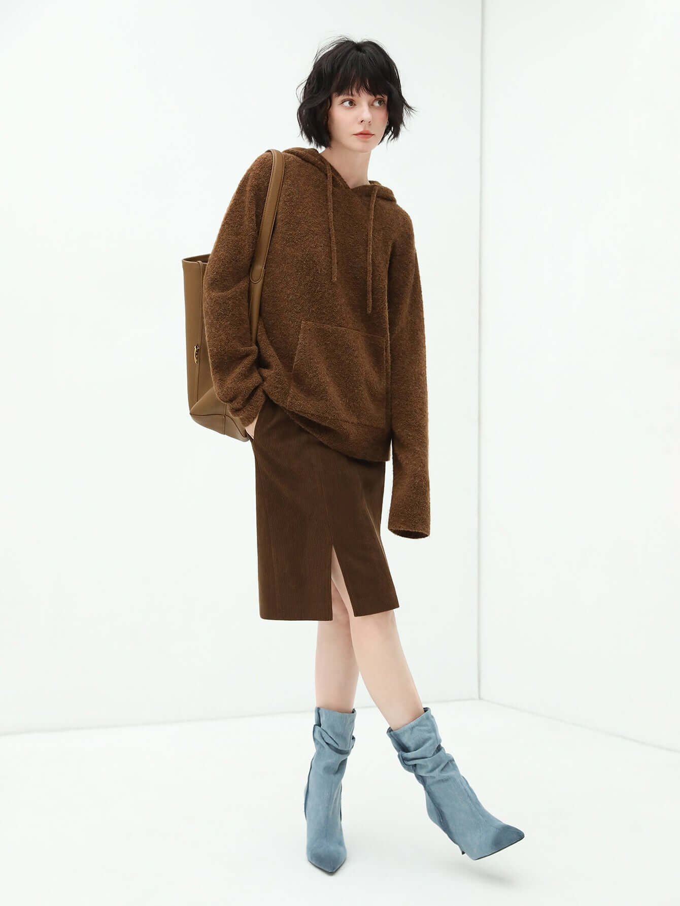 Fluffy Brown Hooded Sweater-1