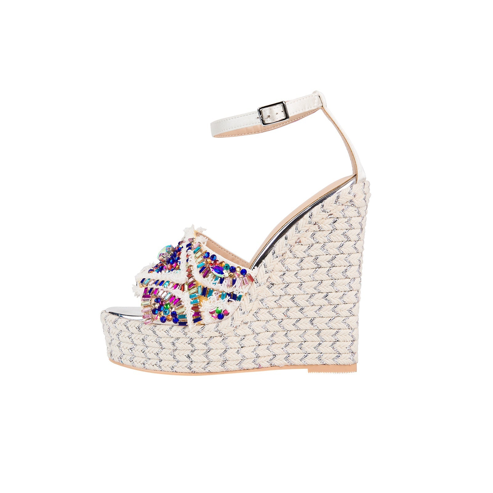 Girly Rhinestone Encrusted White Bohemian Wedges-0