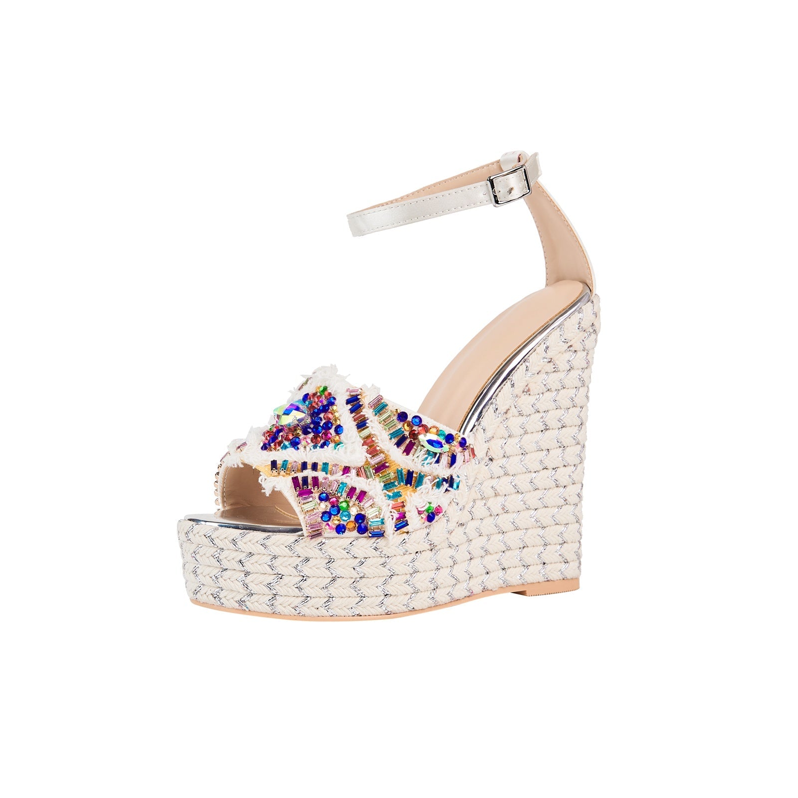 Girly Rhinestone Encrusted White Bohemian Wedges-1