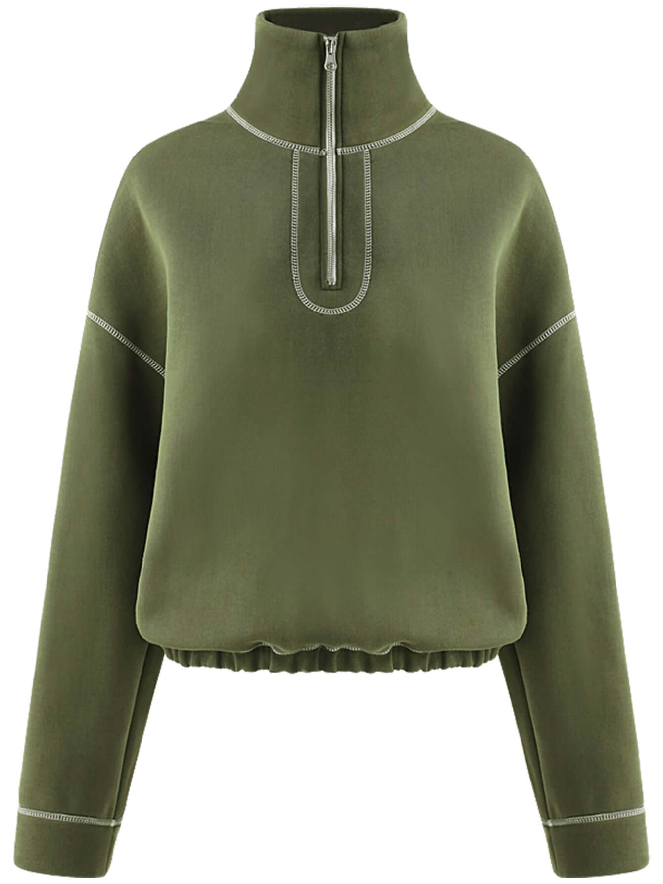 Graphic Trim Zip Up Green Sweater-4