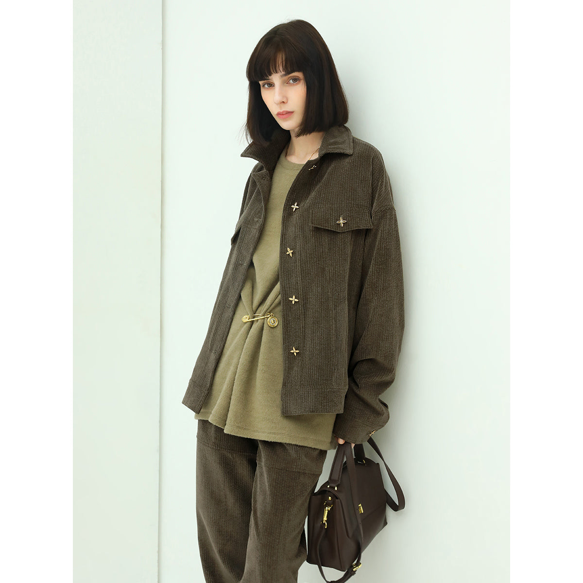 Green Corduroy Jacket with Gold Embellishments-0