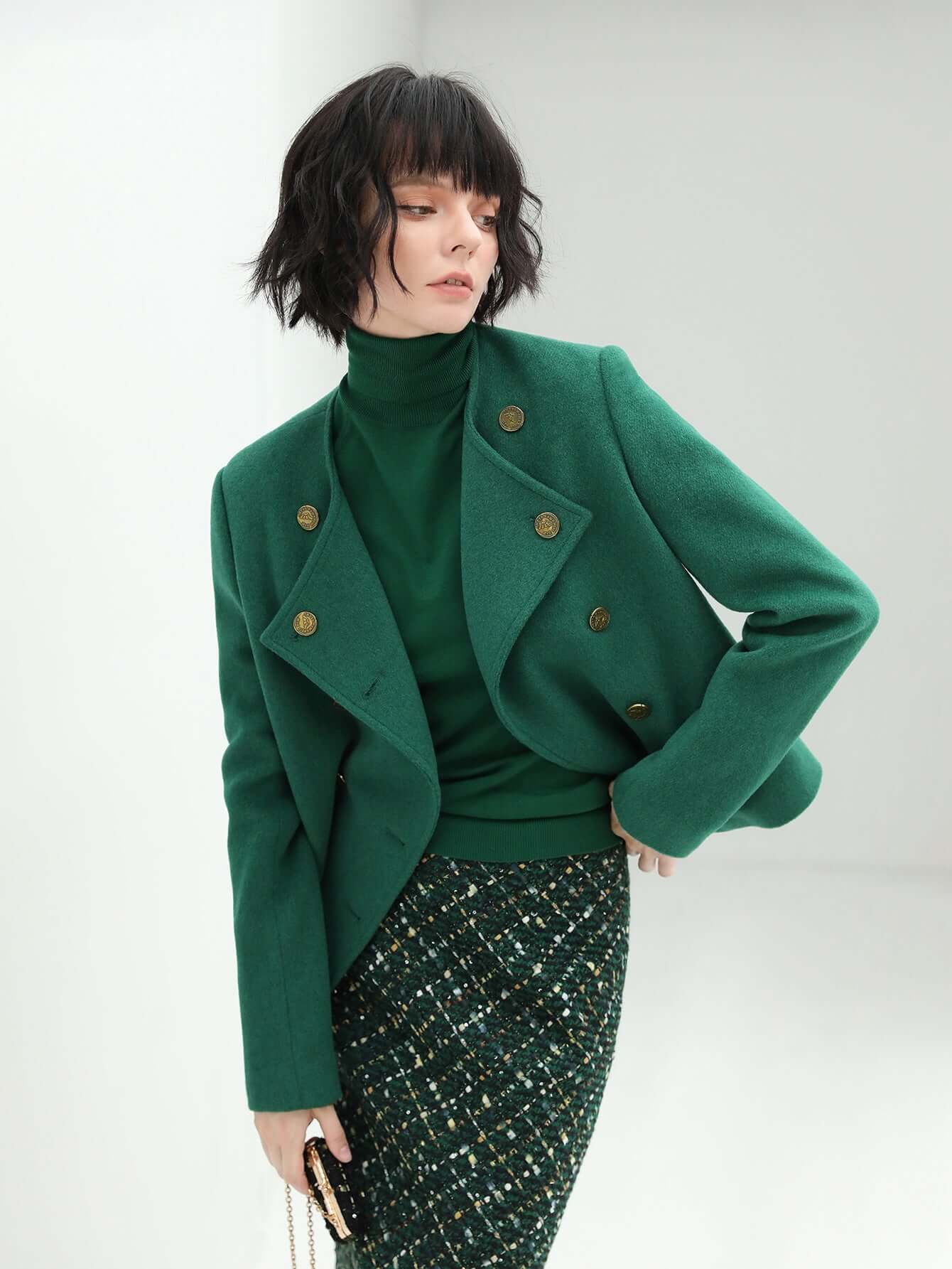 Green Double-Breasted Wool-Blend Jacket-0
