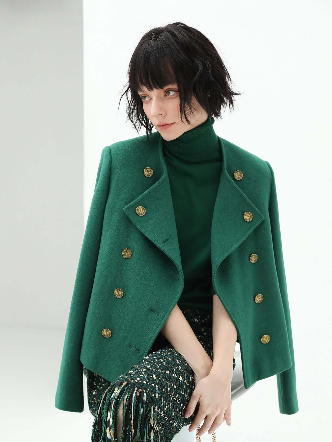 Green Double-Breasted Wool-Blend Jacket-1