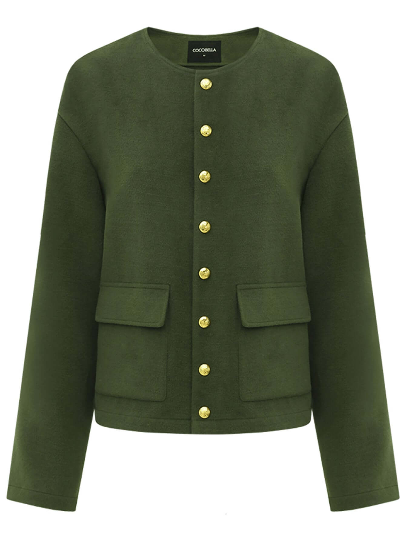 Green Letterman Jacket with Gold Snap Buttons-3