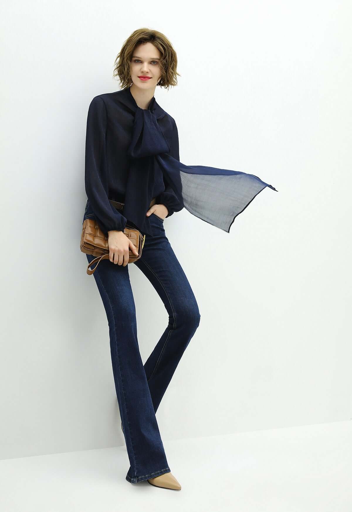 High Rise Cowgirl Navy Flared Jeans-2