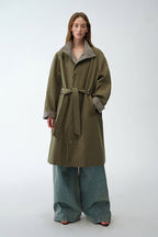 "Urban Island" Retro Plaid Mid-Length Workwear Lapel Trench Coat-0