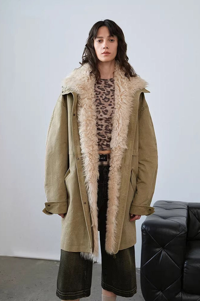 Women's Denim Down Parka with Detachable Hood & 90% Goose Down - Workwear Style "Cool Denim Fabric"
