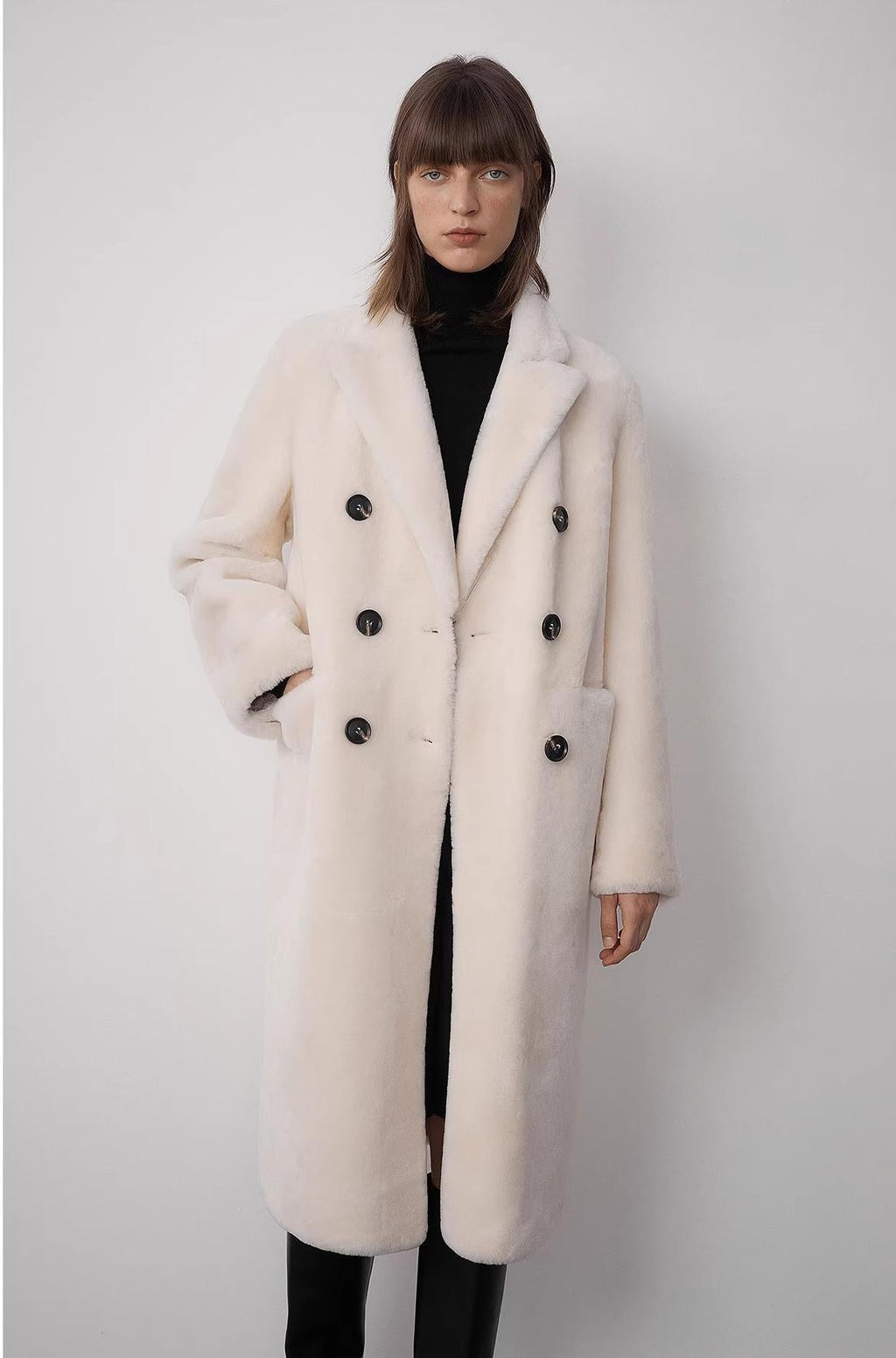 "Korean Drama Ace" Merino mid-length sheepskin coat-0