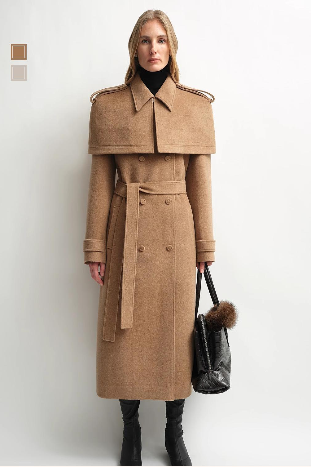 Women's Alpaca Wool Coat with Detachable Cape "Elegant Silhouette"