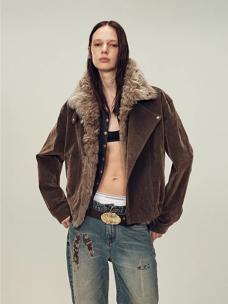 Women's genuine Fur Denim Parka | Detachable Fur Collar & 90% White Goose Down Fill“Wander Free”