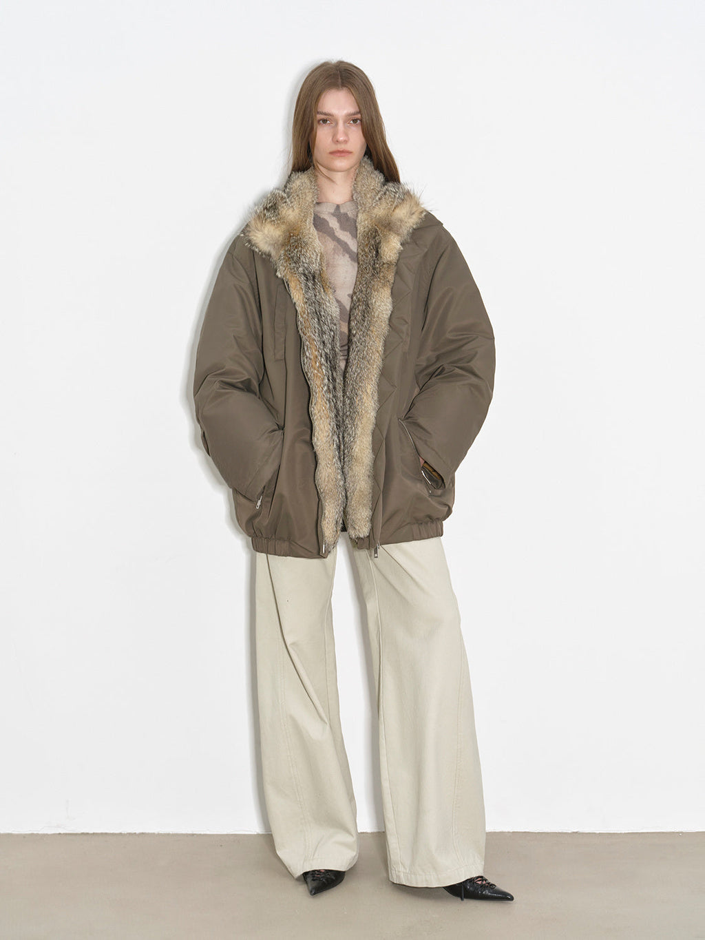 Fireladyfur Women's Warm Winter Down Jacket with a Fluffy Fox Fur Collar“Travel Notes”-0