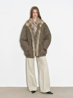 Fireladyfur Women's Warm Winter Down Jacket with a Fluffy Fox Fur Collar“Travel Notes”-0
