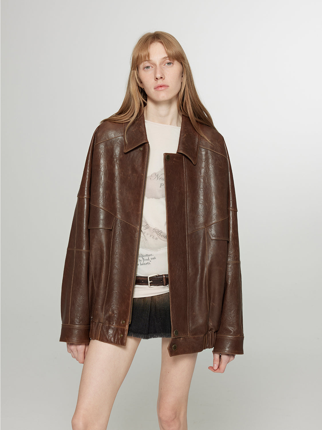 Fireladyfur Women's Leather Jacket with Lapel Collar and a Vintage Finish“Rebel”-0
