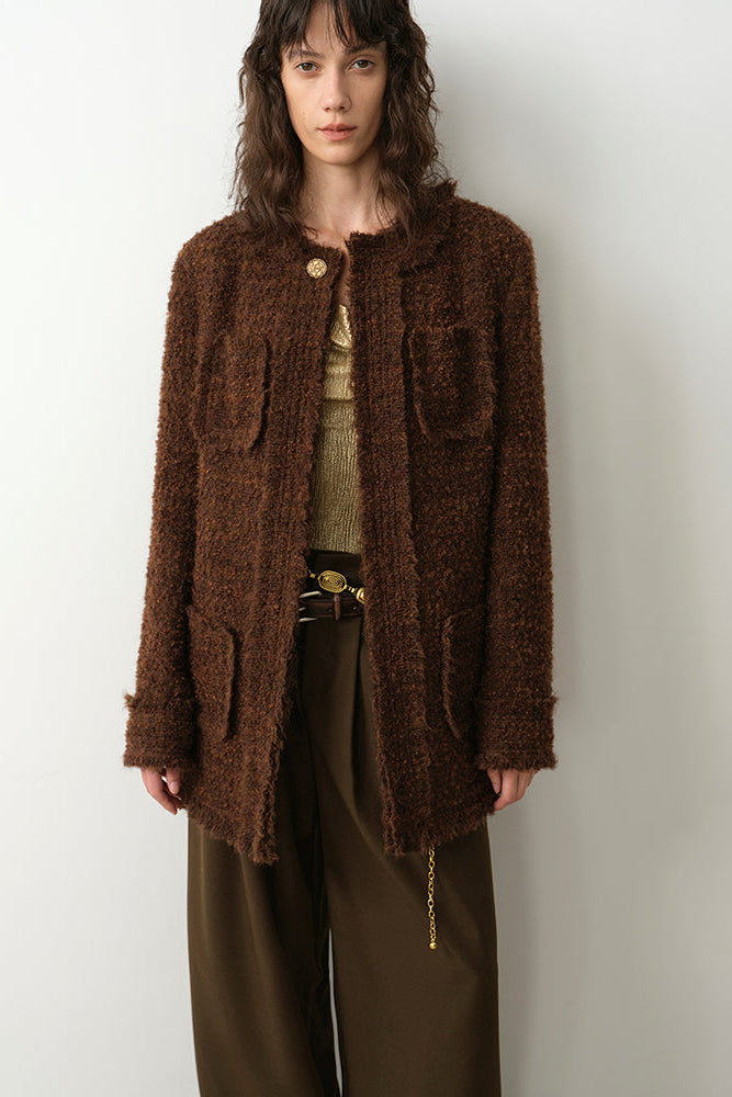 "Sophisticated Lady" Italian Imported Haute Couture Tailored Tweed Jacket with Gold Buttons for Women-0