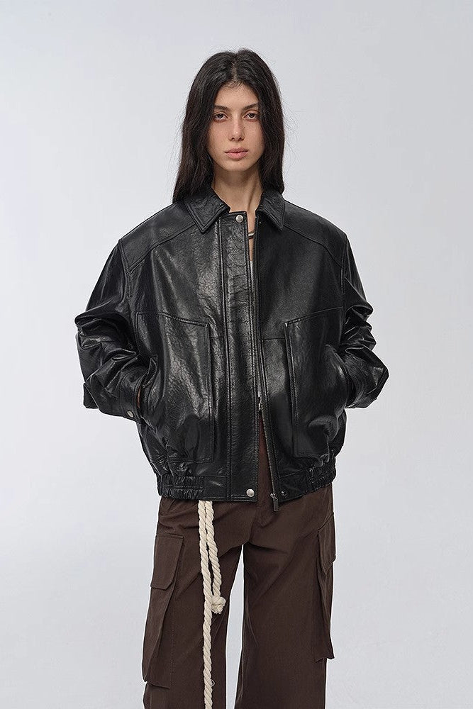 Fireladyfur Women's Retro Work Jacket in Waxed Leather "Fashionable Luke"-0