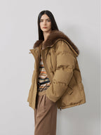 Fireladyfur Women's Down Parka with Fox Fur and Large Lapel“Street Badge”-0