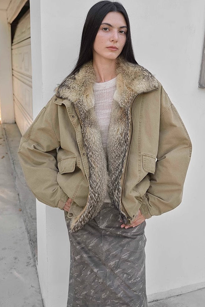 Fireladyfur Women's Fashion Goose Down Parka with Fox Fur Collar“City Cruise”-0