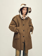 Firelady Fur Women’s Merino Sheepskin Parka with Fur Hood – Real Fur Cow Print Coat"Wild Heartbeat"-3