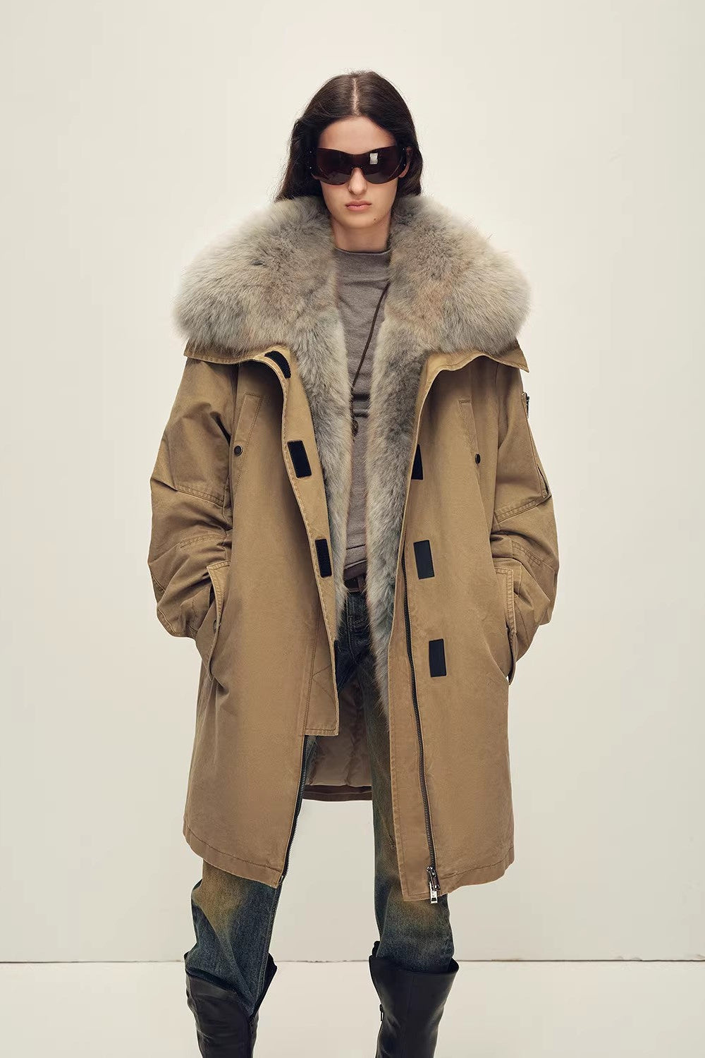 Women's OVERSIZE Raccoon Fur Down Parka with Multi-Wear Design "Swan Feather Collection"