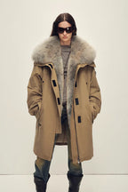 Women's OVERSIZE Raccoon Fur Down Parka with Multi-Wear Design "Swan Feather Collection"