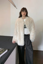Fireladyfur Women's Casual Tuscan Sheepskin Jacket with Stand-up Collar“Sea of Love Accompaniment”-0