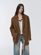 Vintage suede/waxy goatskin leather mid-length suit jacket "Bavaria"-0