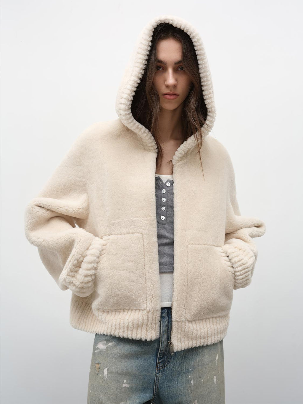 Fireladyfur Women's Hooded Merino Sheepskin Jacket“Bad boy”-0