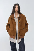 Vintage imported suede sheepskin leather ribbed patchwork jacket "Spring Whisper"-0