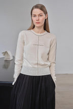 “Imbell"Imported Yangtze 30NM Contrast Stitch Wool Knit Skin-Friendly Short Top-0